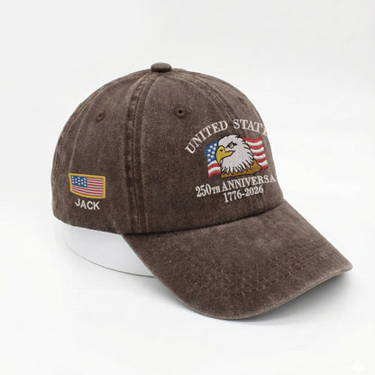 Patriotic 250th Anniversary Cap, Custom Embroidered USA Eagle Baseball Hat
