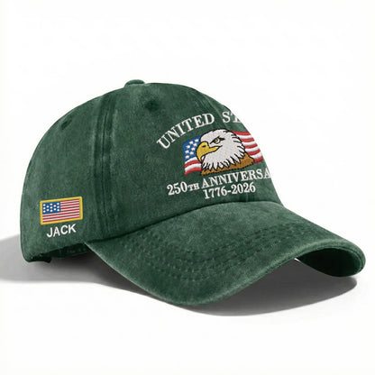 Patriotic 250th Anniversary Cap, Custom Embroidered USA Eagle Baseball Hat