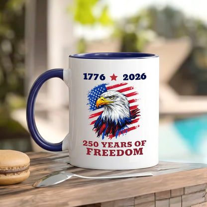 United States 1776–2026 250th Anniversary Bald Eagle Flag Patriotic Accent Coffee Mug