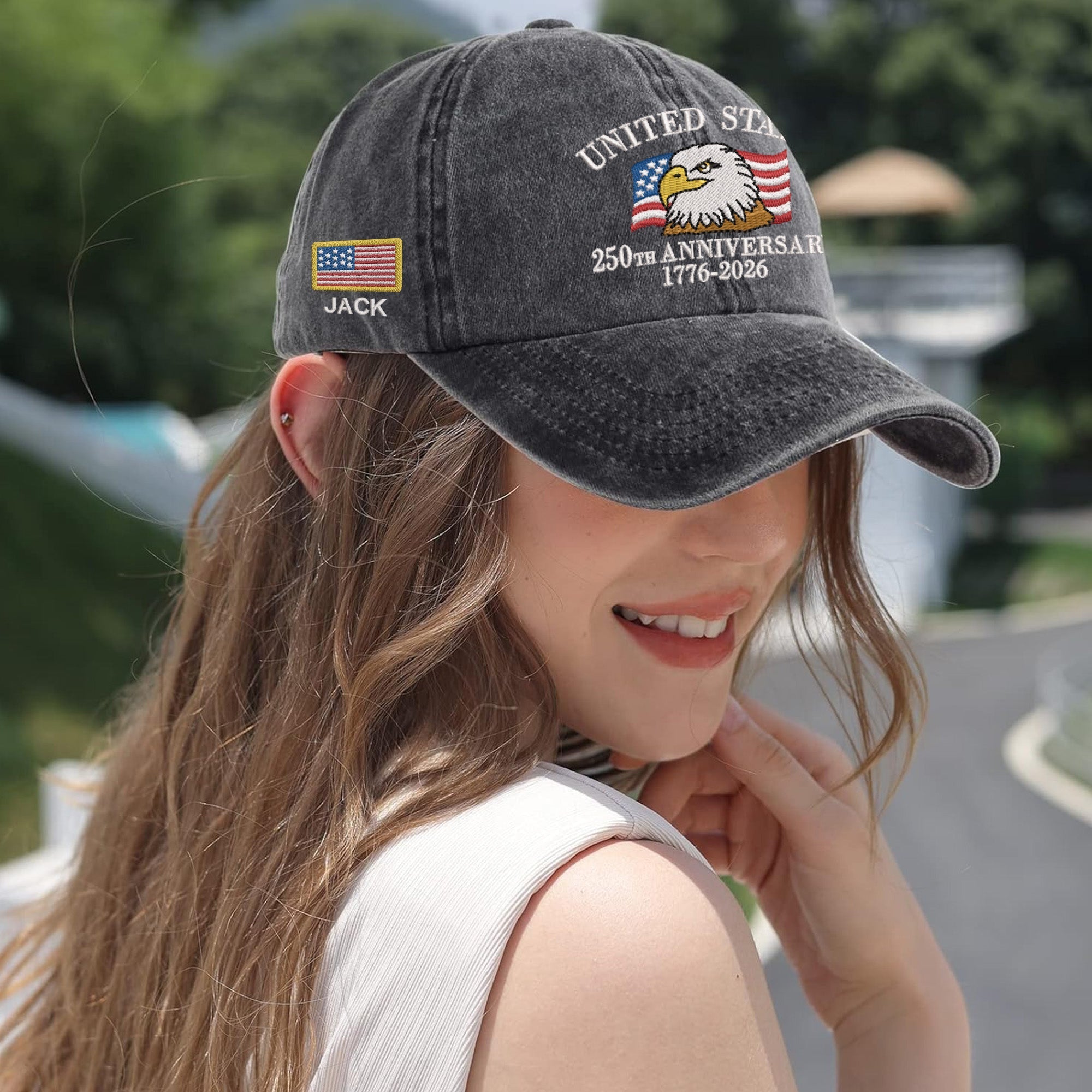 Patriotic 250th Anniversary Cap, Custom Embroidered USA Eagle Baseball Hat
