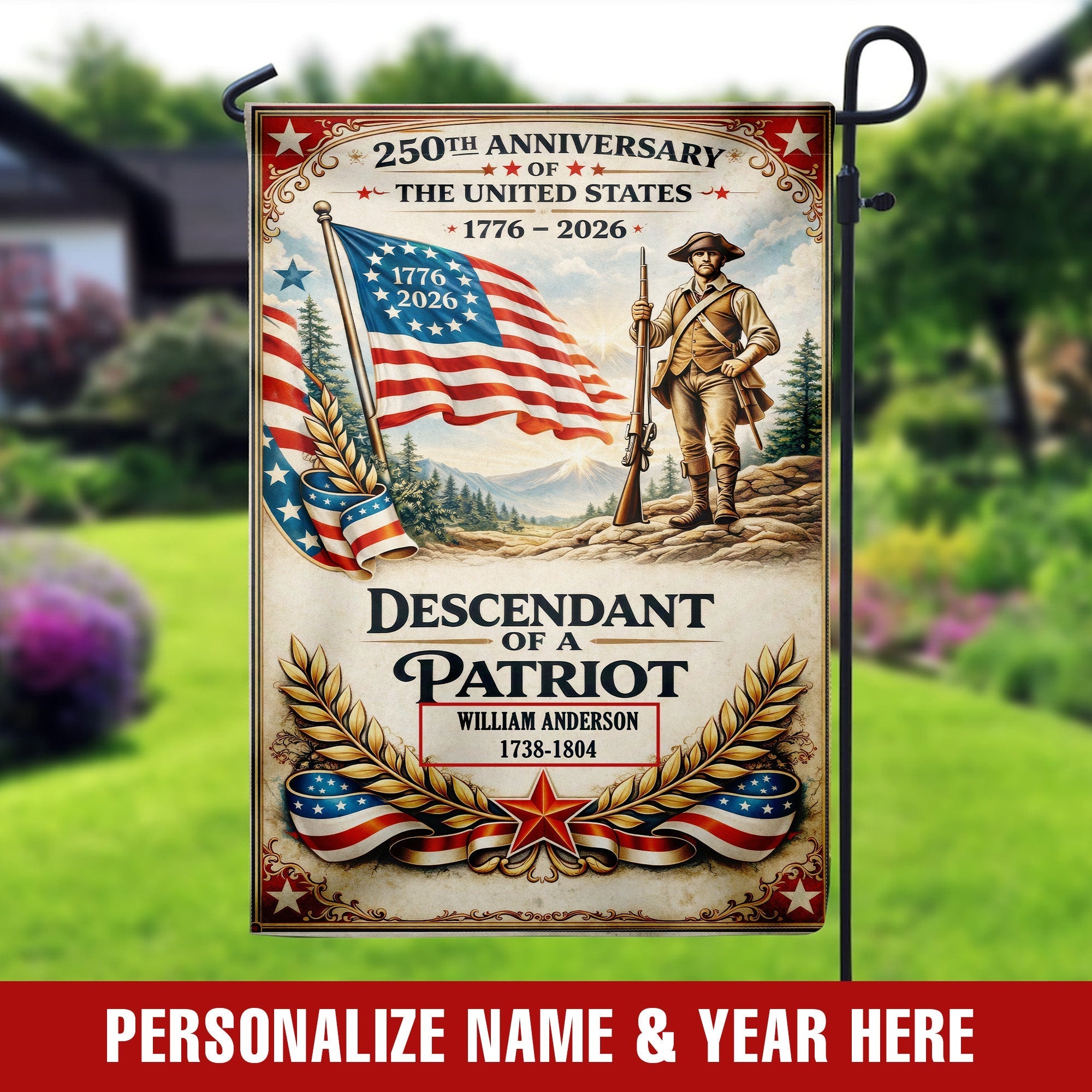 Personalized 1776-2026 USA 250th Anniversary Flag - Custom Thin Red Line Firefighter Brave Fire Dept Half Round Fan Banner Patriotic Bunting Flag