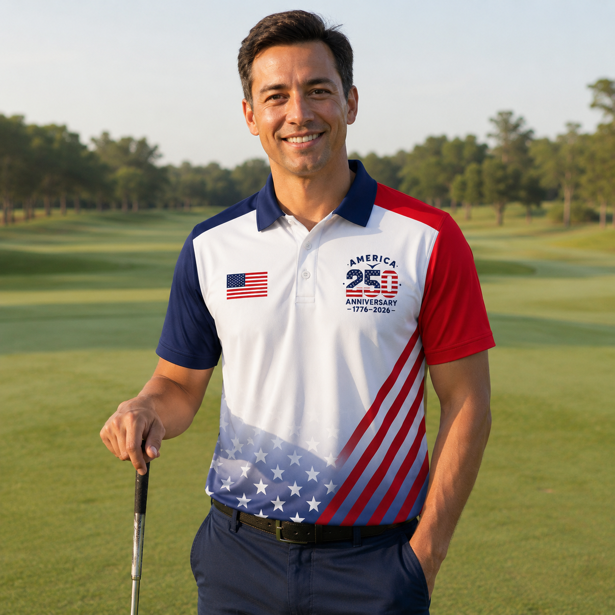 America 250th Anniversary Polo Shirt, 1776-2026 Semiquincentennial Patriotic Golf Shirt