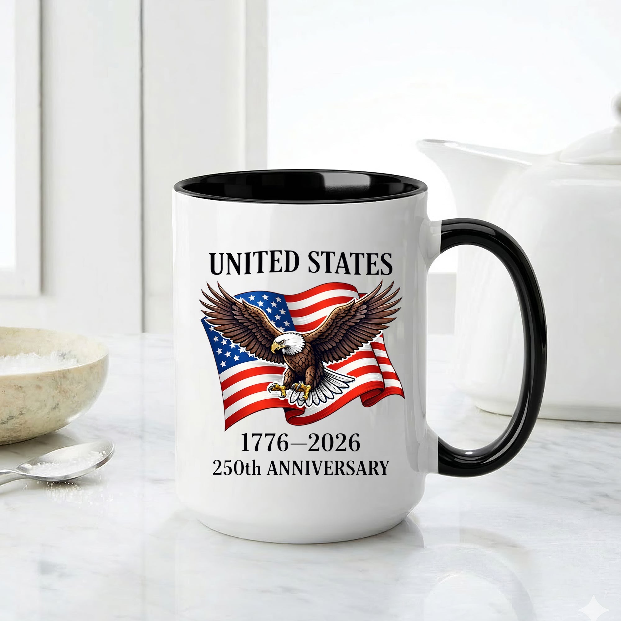 United States 1776–2026 250th Anniversary Bald Eagle Flag Patriotic Accent Coffee Mug