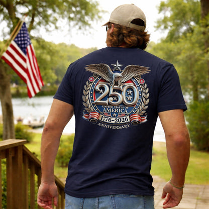 [Two Side]Washed T-Shirt | America 250th Anniversary Eagle Back Design, Unisex Patriotic Tee