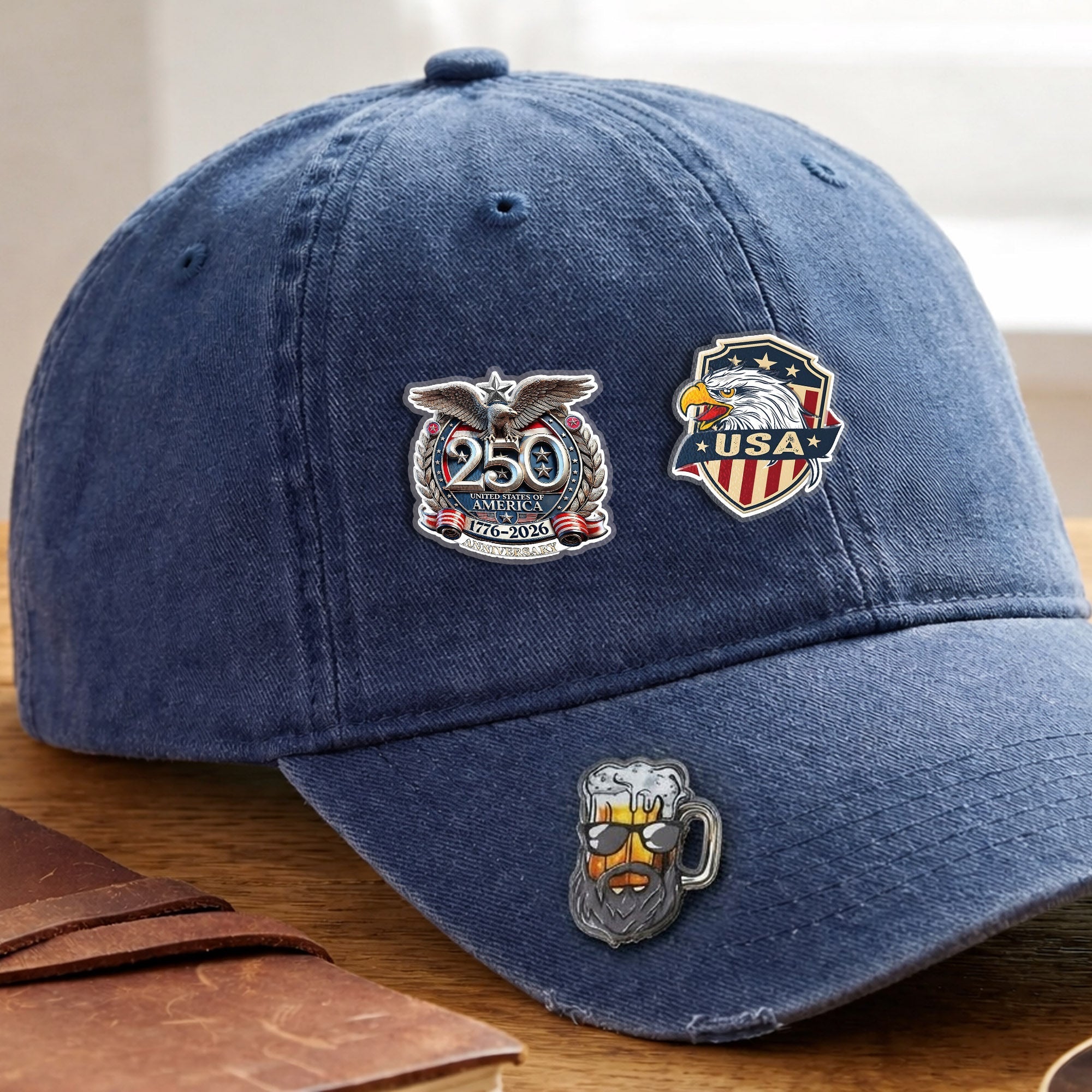 America 250 Patriotic Acrylic Pins – Gold Brooch Set for Jackets, Hats & Gifts