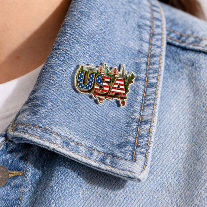 USA Flag Landmark Acrylic Pins – Gold Brooch Set for Jackets, Hats & Gifts