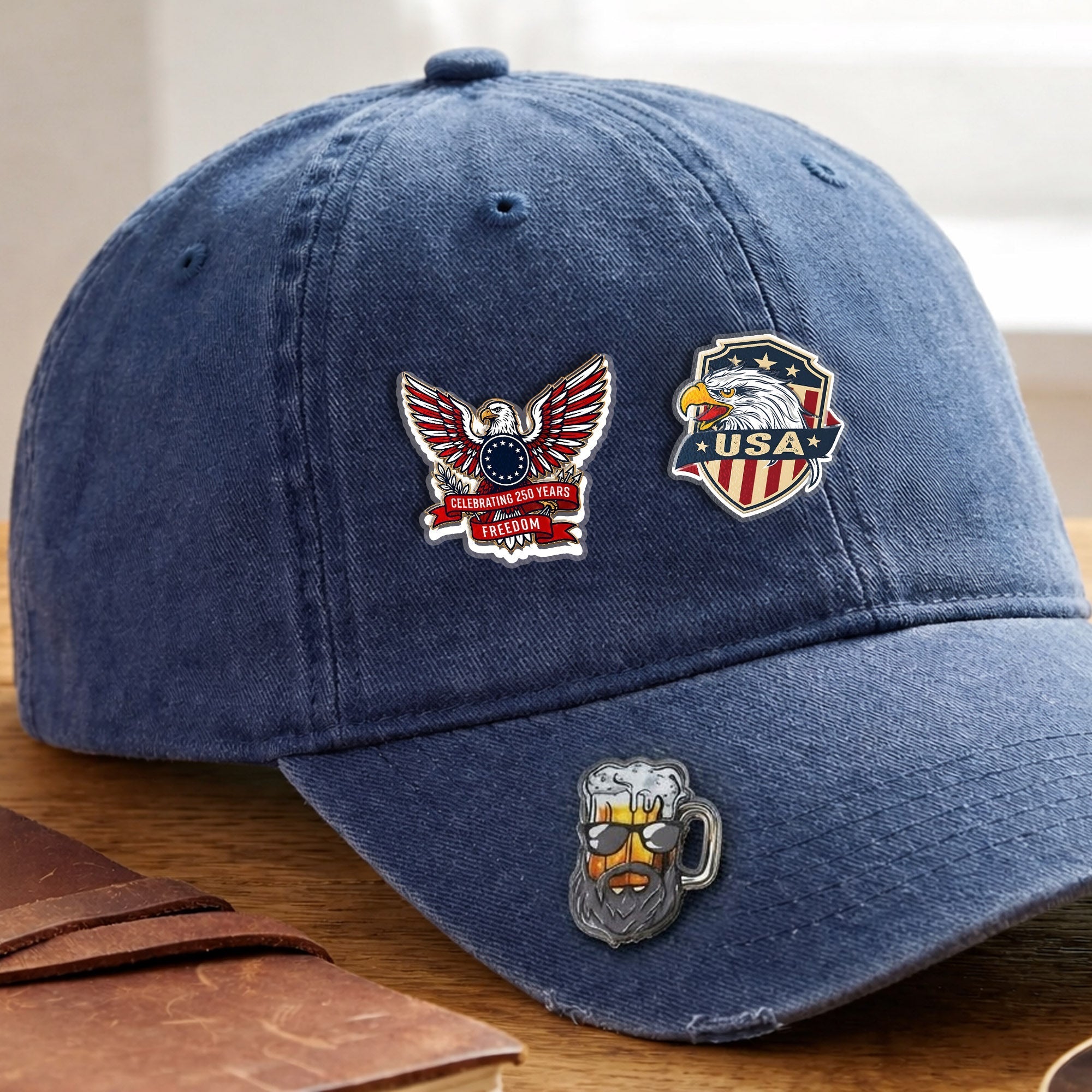 USA 250 Years Freedom Eagle Acrylic Pin – Gold Brooch Accessory for Jackets, Hats & Bags