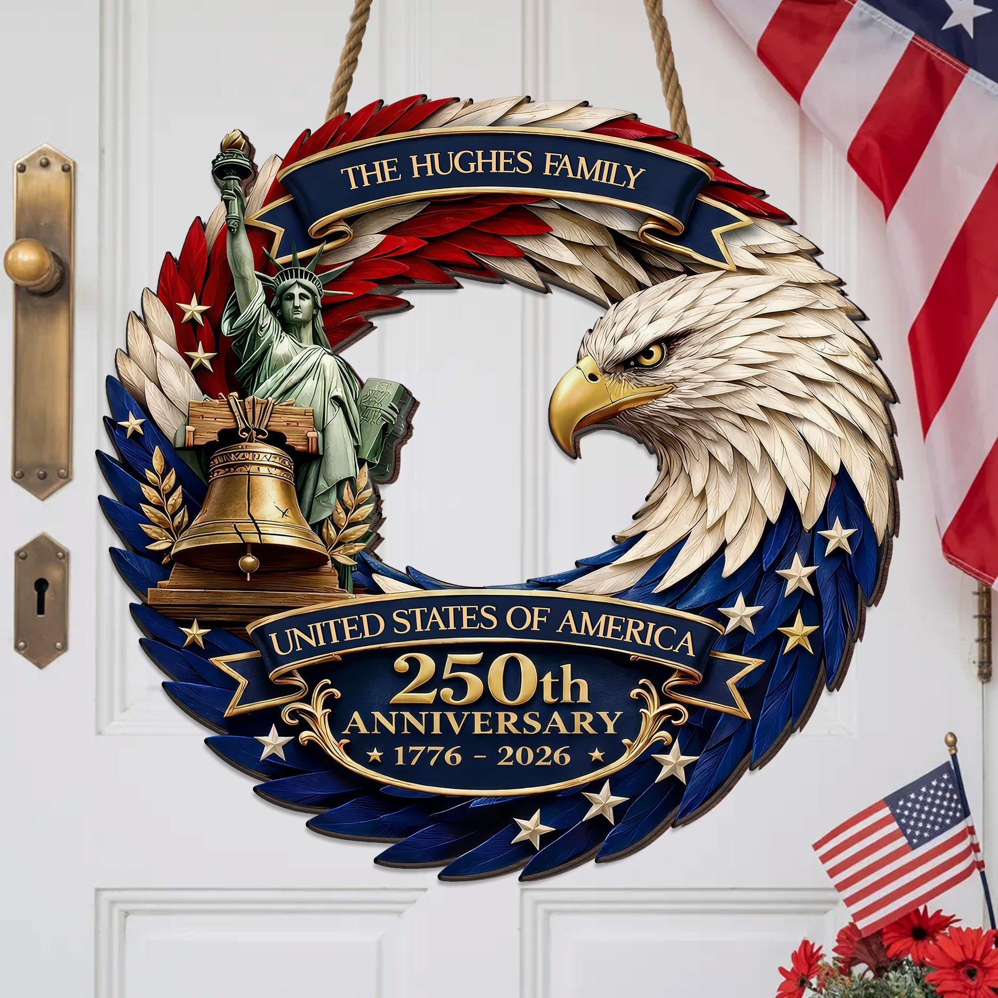 Custom Family Name Wood Sign – America 250th Gifts for Family – Forever United 🇺🇸