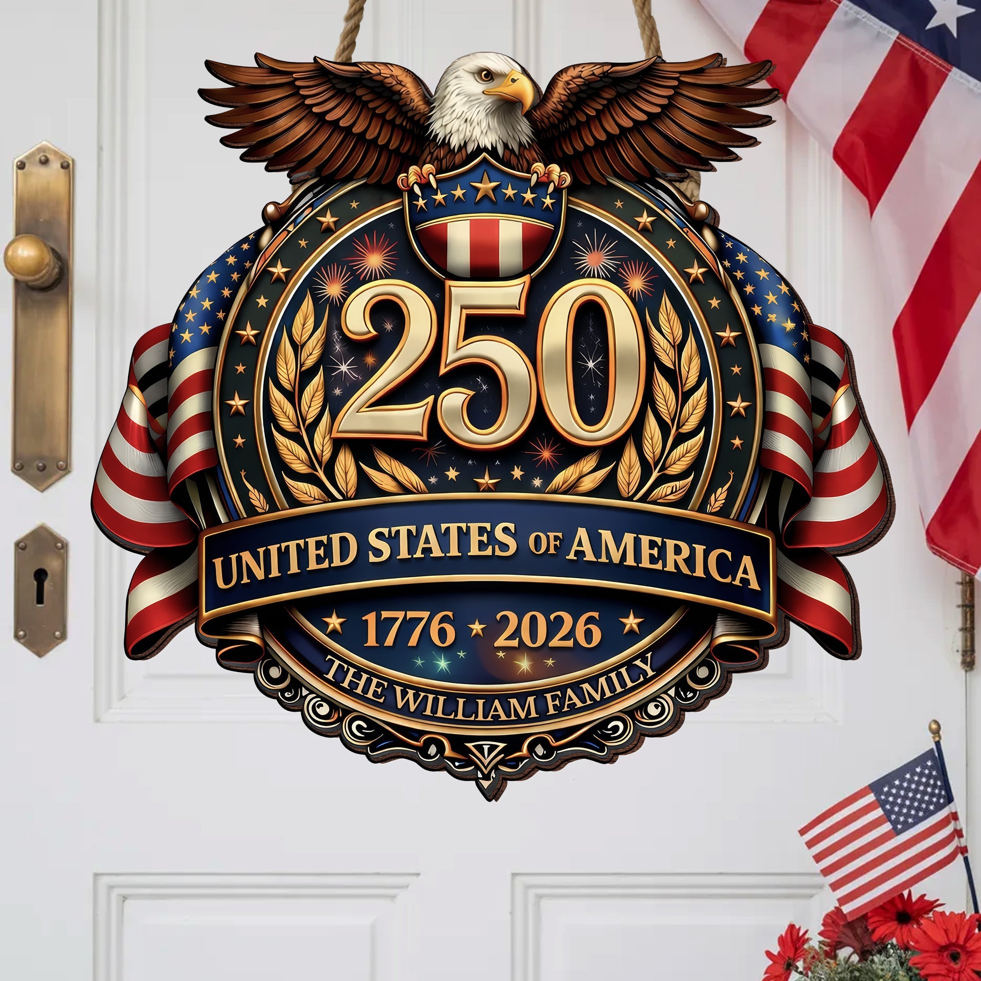 Custom Wood Sign - Personalized America 250th Anniversary Gifts For Mom, Dad, Brother, Sister, Kids