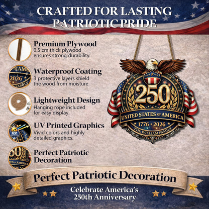 Custom Wood Sign - Personalized America 250th Anniversary Gifts For Mom, Dad, Brother, Sister, Kids