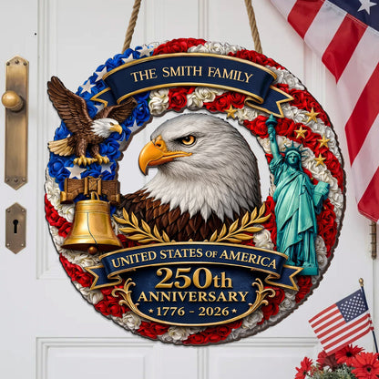Custom Wood Sign - Personalized America 250th Anniversary Gifts For Mom, Dad, Brother, Sister, Kids