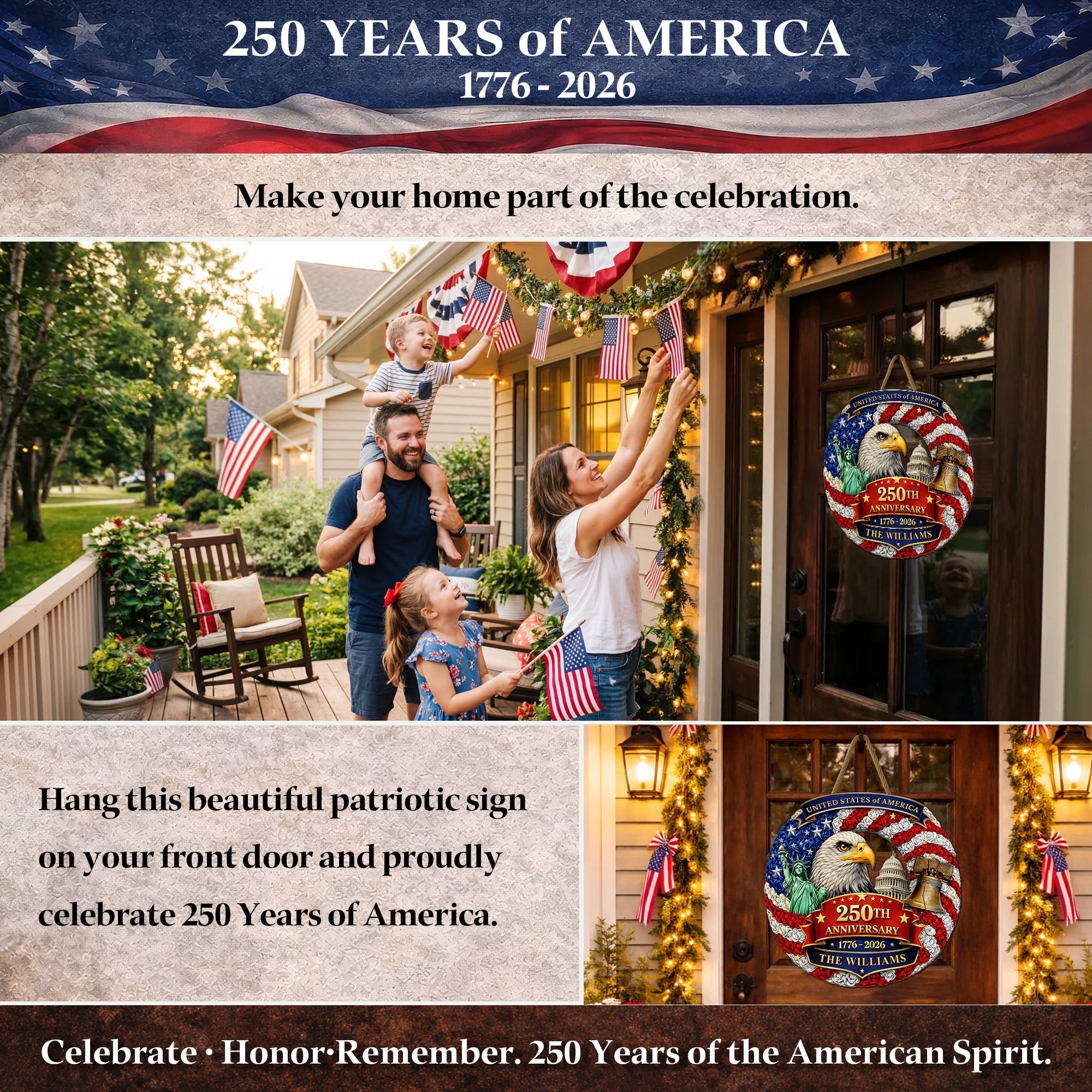 Custom Wood Sign - Personalized America 250th Anniversary Gifts For Mom, Dad, Brother, Sister, Kid