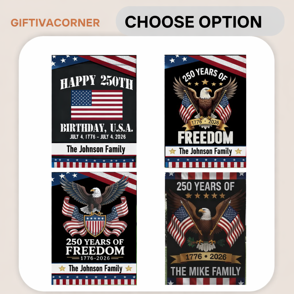 Personalized American Flag 250th Anniversary - Custom Family Name 1776-2026 Freedom Eagle Black Patriotic Garden Banner