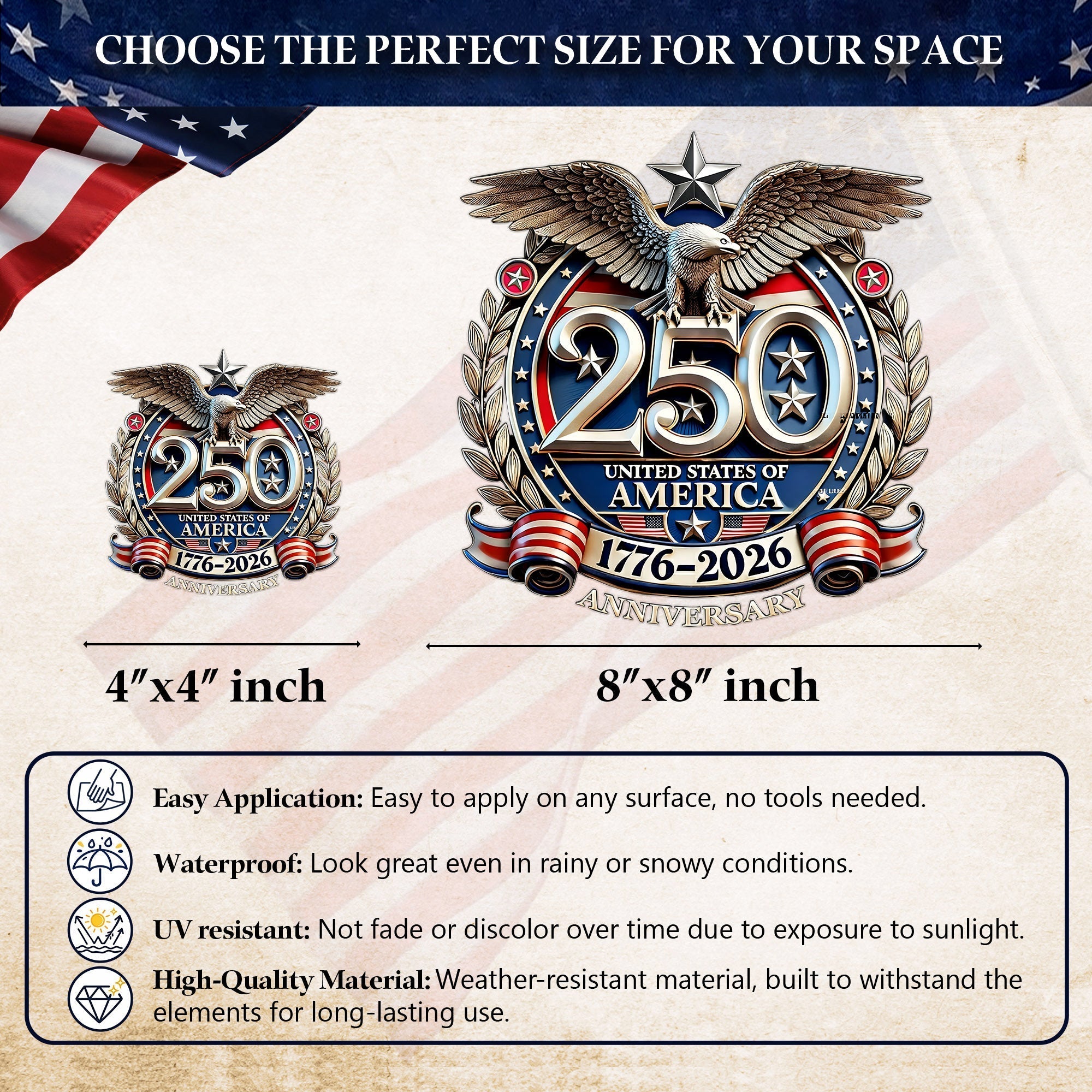 🔥 LIMITED TIME OFFER – USA Flag Eagle Liberty Bell 250th Anniversary Decal 1776-2026 Patriotic Sticker