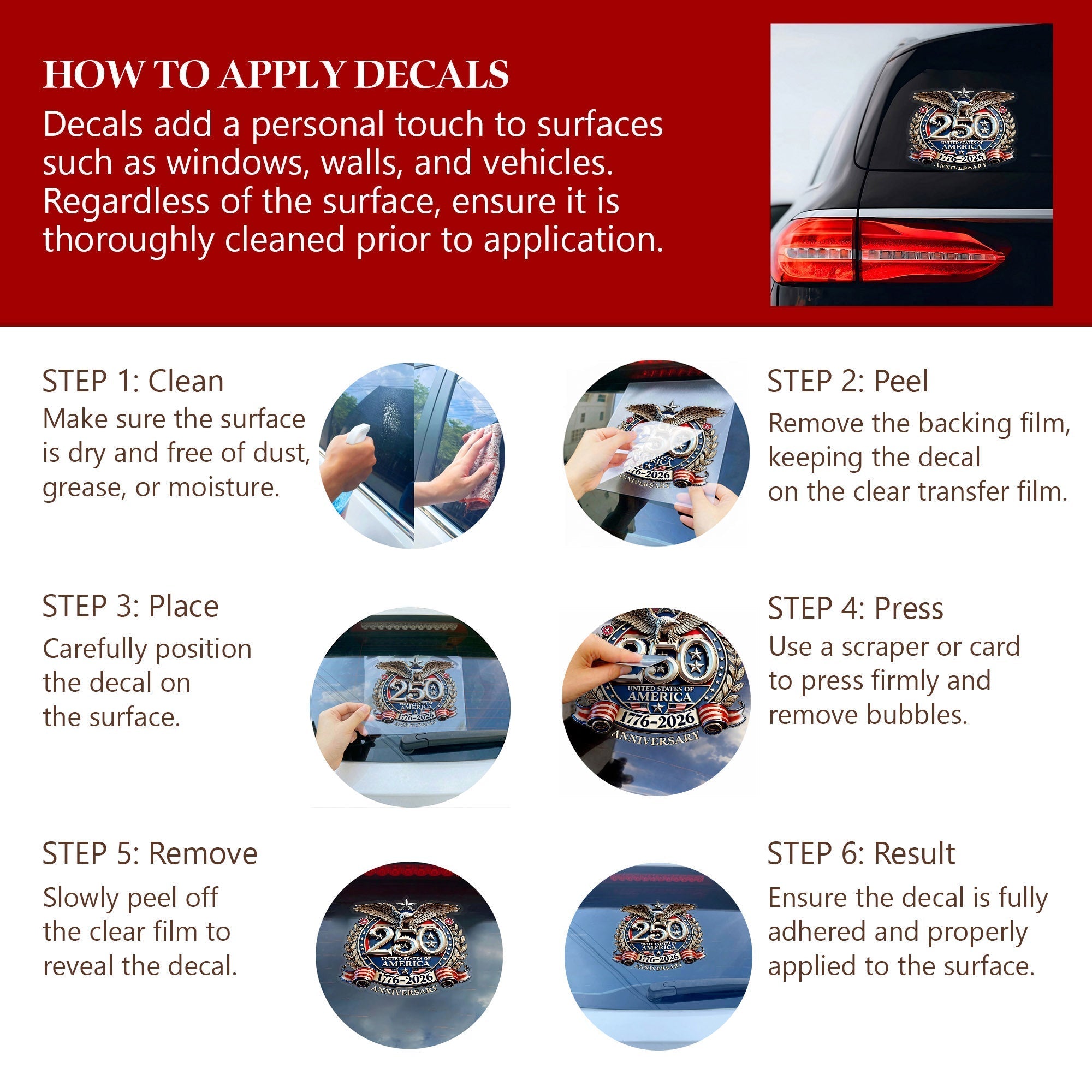 🔥 LIMITED TIME OFFER – 250th Anniversary USA Eagle Patriotic UV DTF 3D Car Decal (Premium Quality)