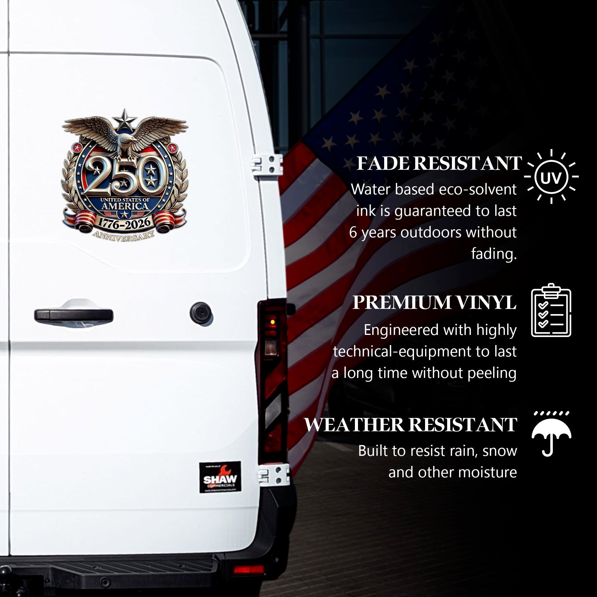 🔥 LIMITED TIME OFFER – 250th Anniversary USA Eagle Patriotic UV DTF 3D Car Decal (Premium Quality)