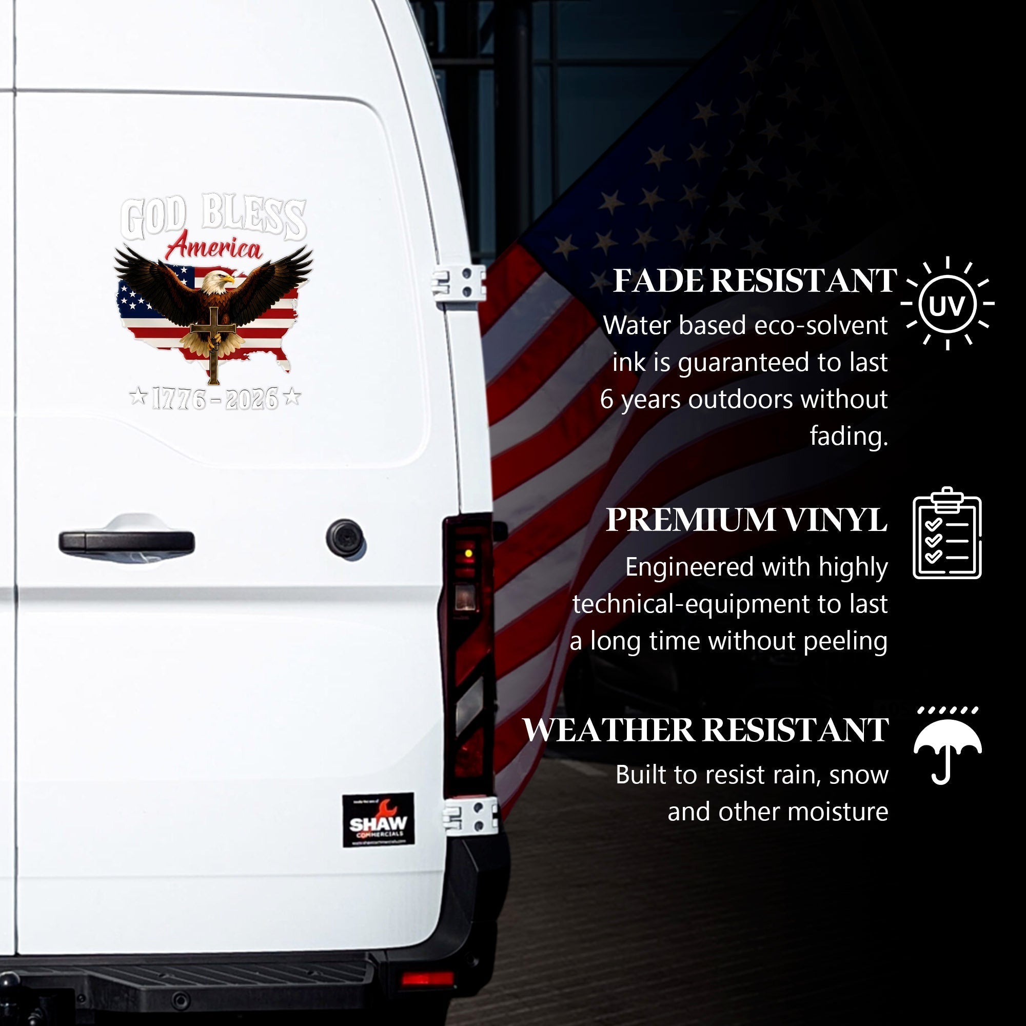 🔥 LIMITED TIME OFFER – 250th Anniversary USA Eagle Patriotic UV DTF 3D Car Decal (Premium Quality)