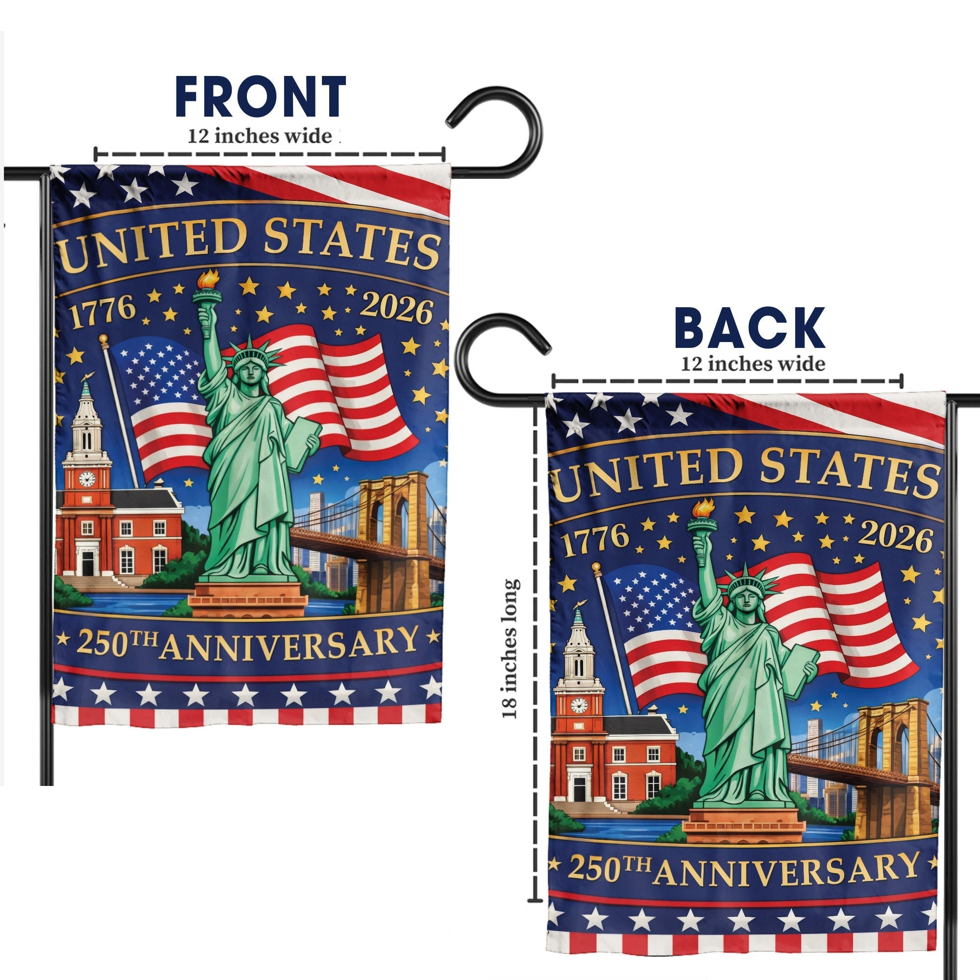 United States 250th Anniversary Flag – Statue of Liberty & American Landmarks, 1776-2026, Patriotic Decor