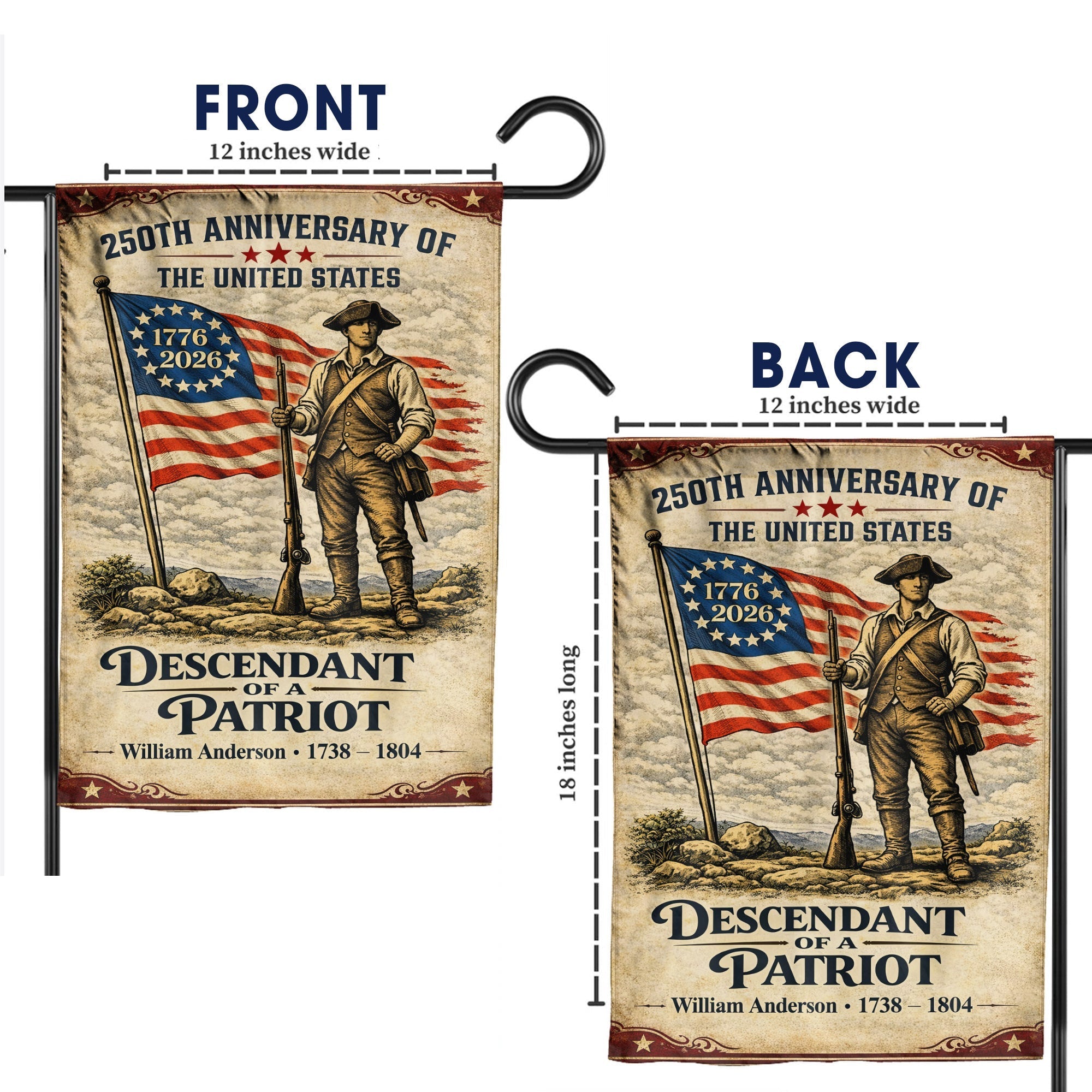 Descendant Of A Patriot 250th Anniversary Flag, Patriotic American Flag Decor