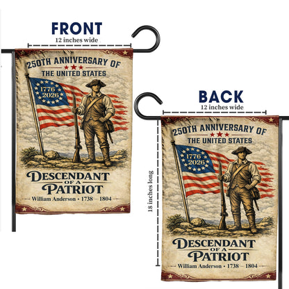 Descendant Of A Patriot 250th Anniversary Flag, Patriotic American Flag Decor