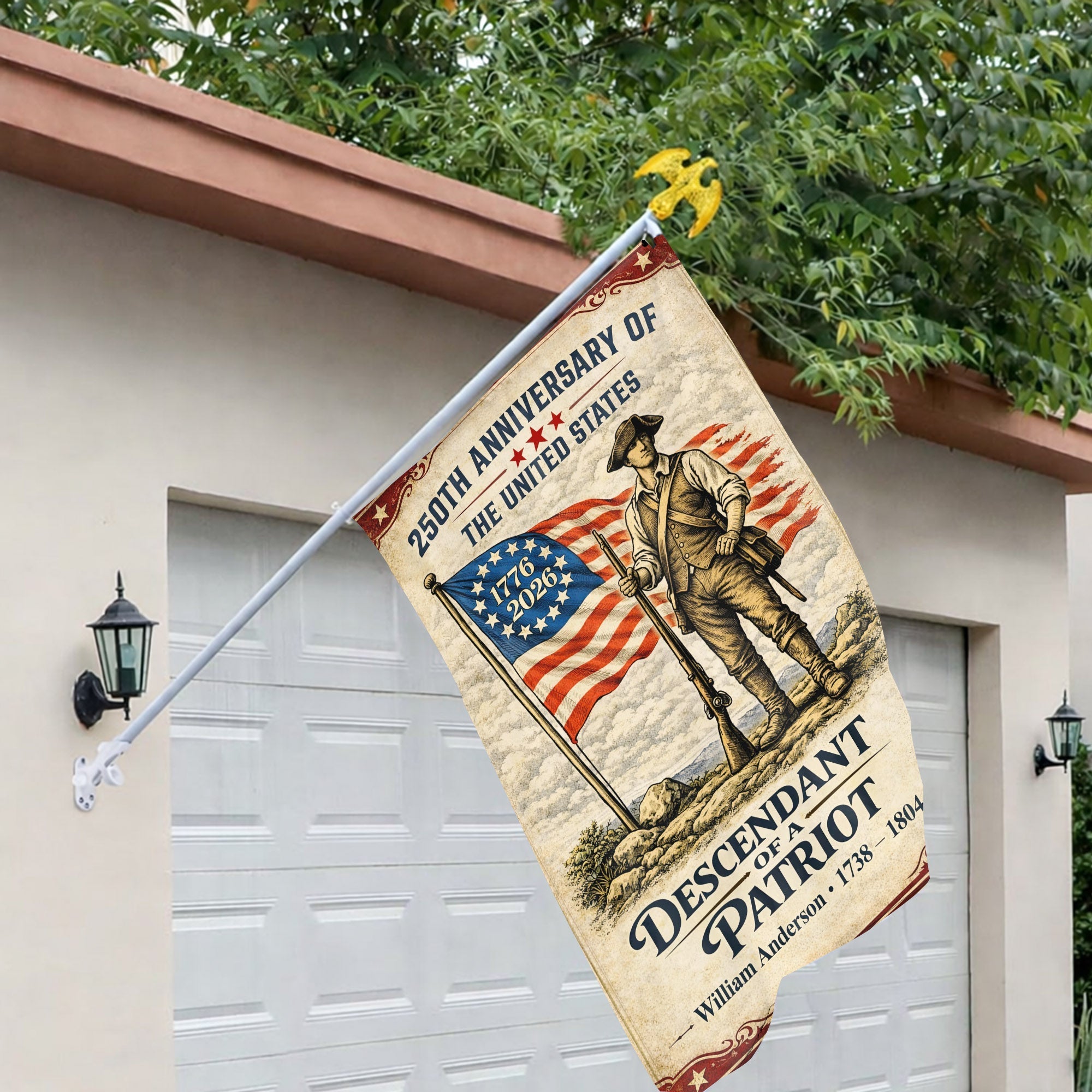 Descendant Of A Patriot 250th Anniversary Flag, Patriotic American Flag Decor