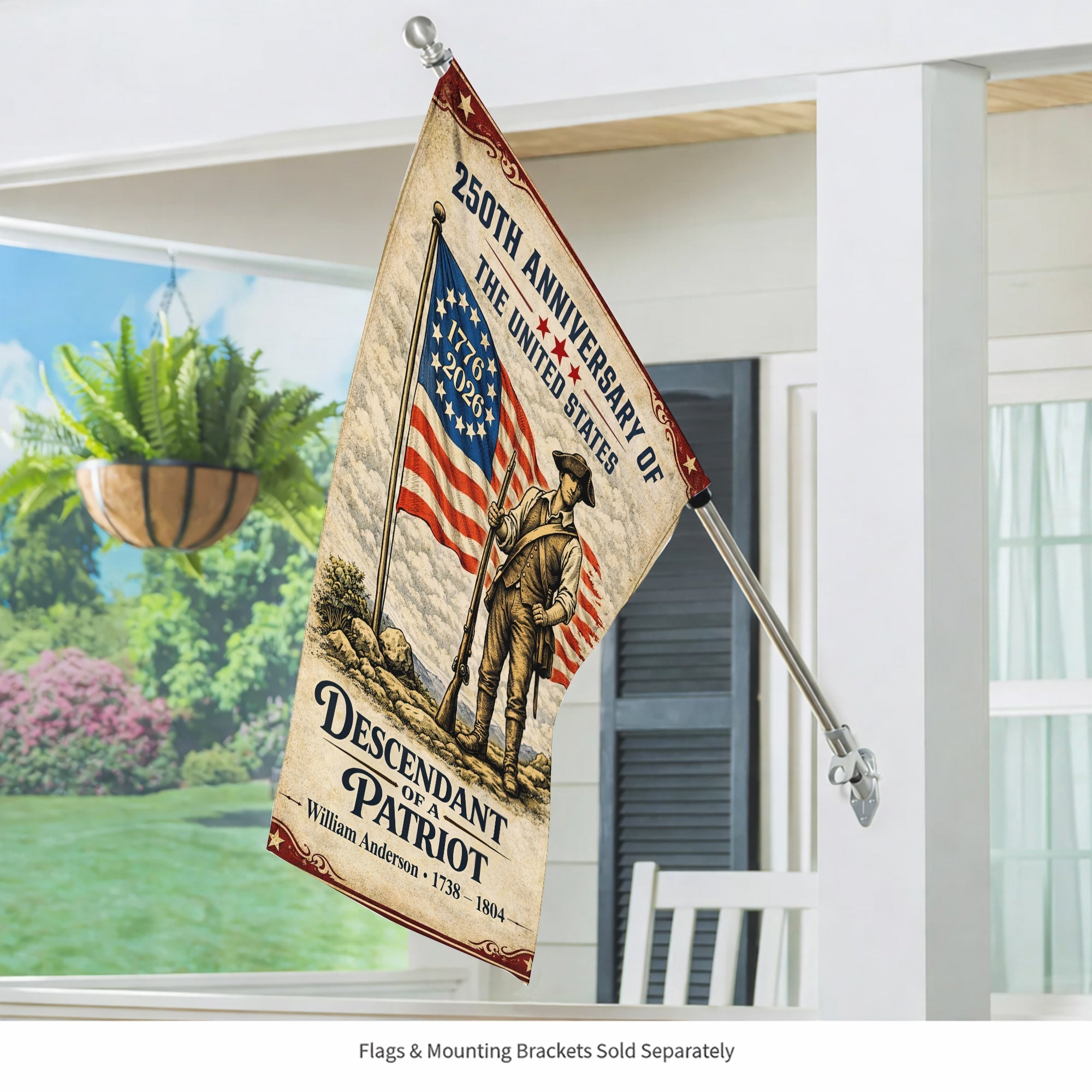 Descendant Of A Patriot 250th Anniversary Flag, Patriotic American Flag Decor