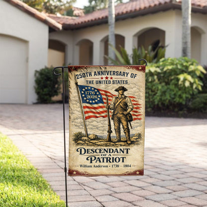 Descendant Of A Patriot 250th Anniversary Flag, Patriotic American Flag Decor