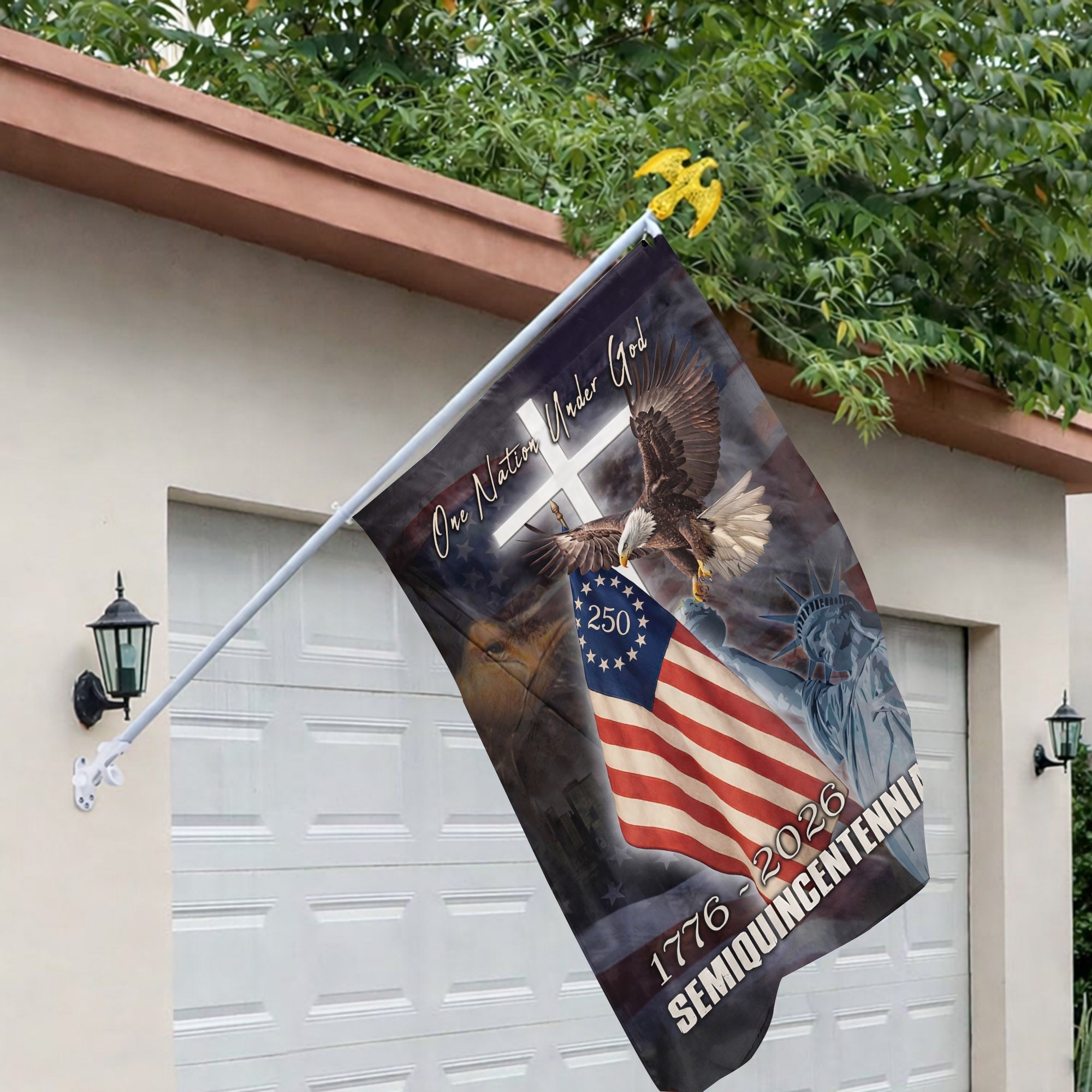 250th Anniversary American Flag, One Nation Under God Patriotic Eagle
