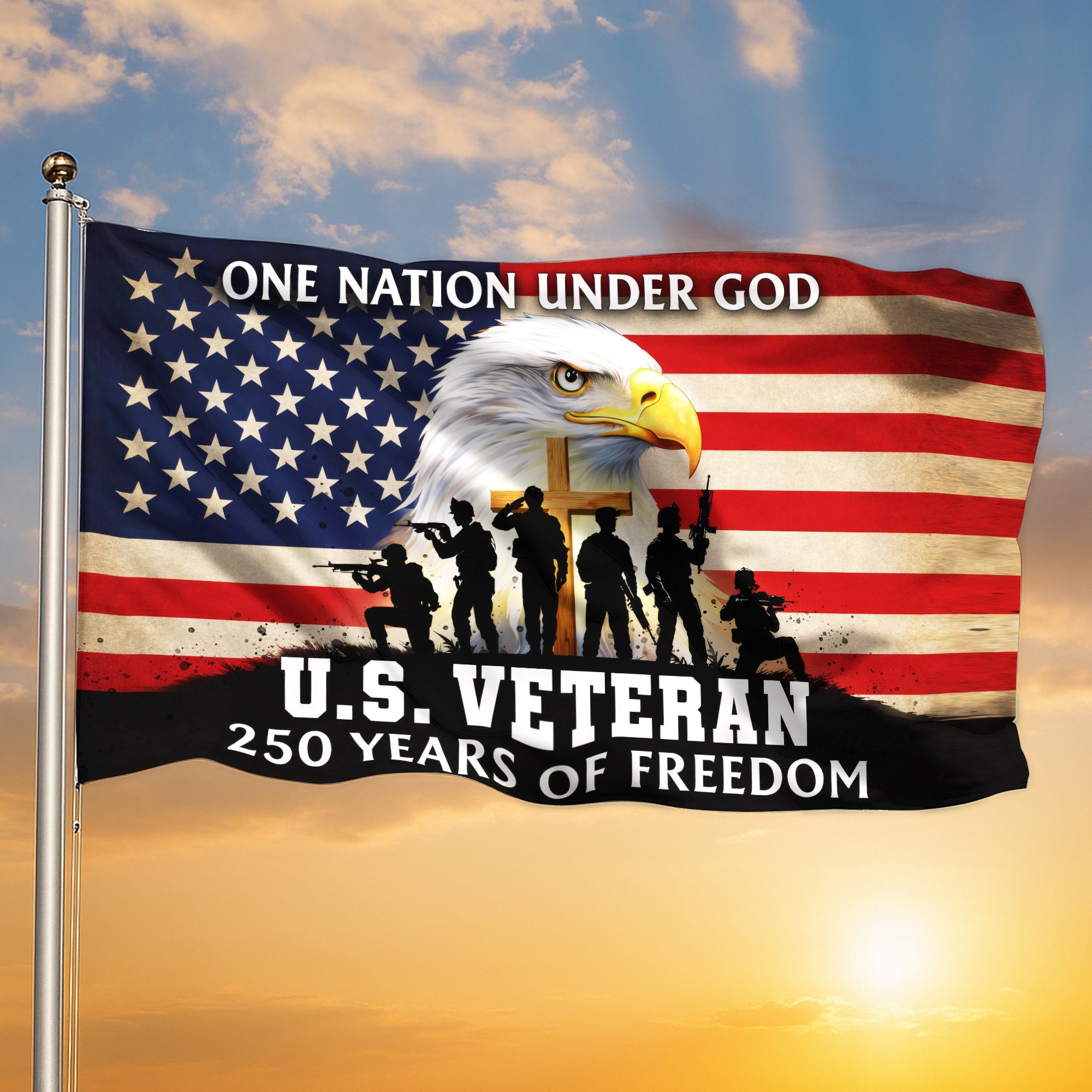 Patriotic 250th Anniversary 1776 2026 United States of America Semiquincentennial Grommet Flag
