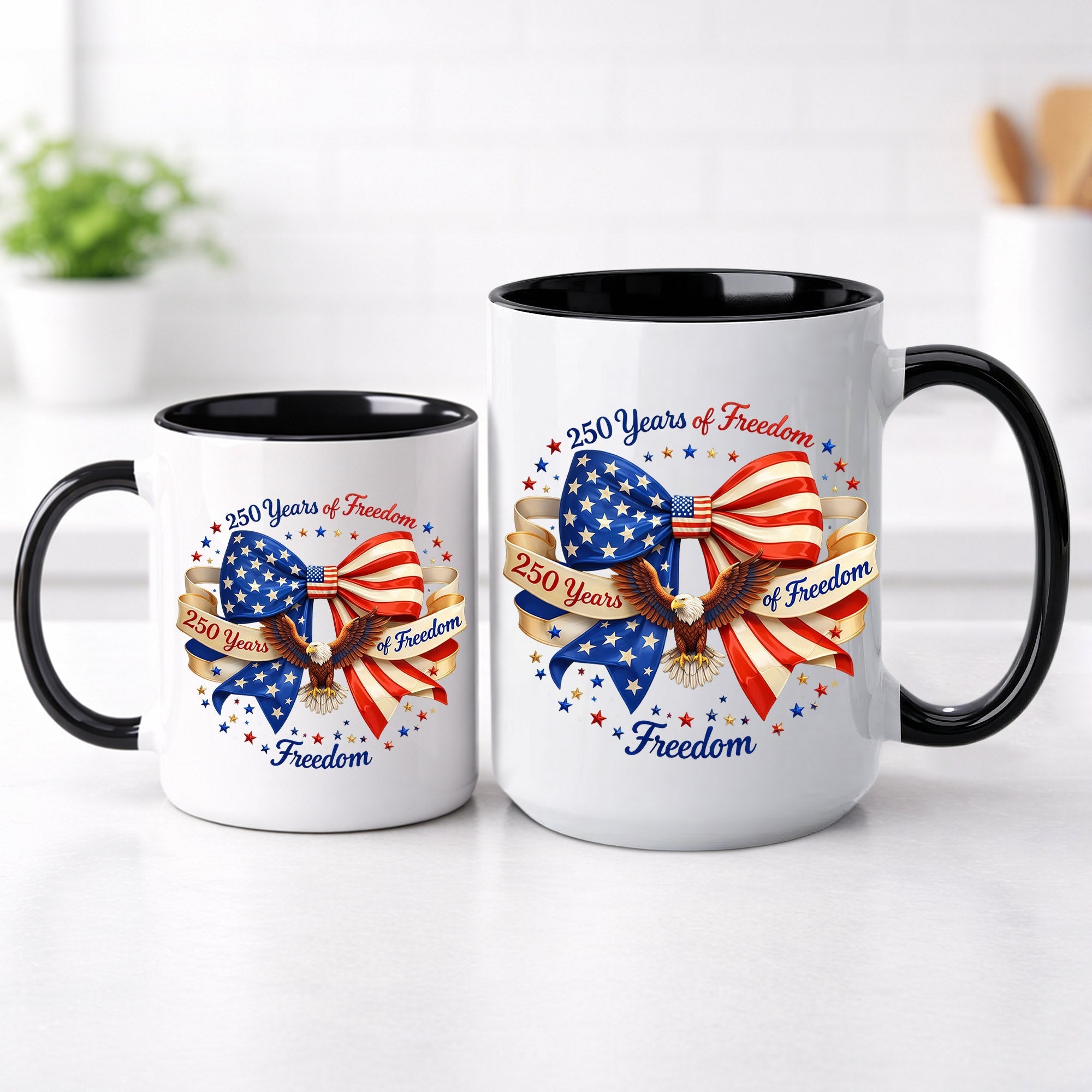 250 Years of Freedom Patriotic Ribbon Bow Eagle Coffee Mug
