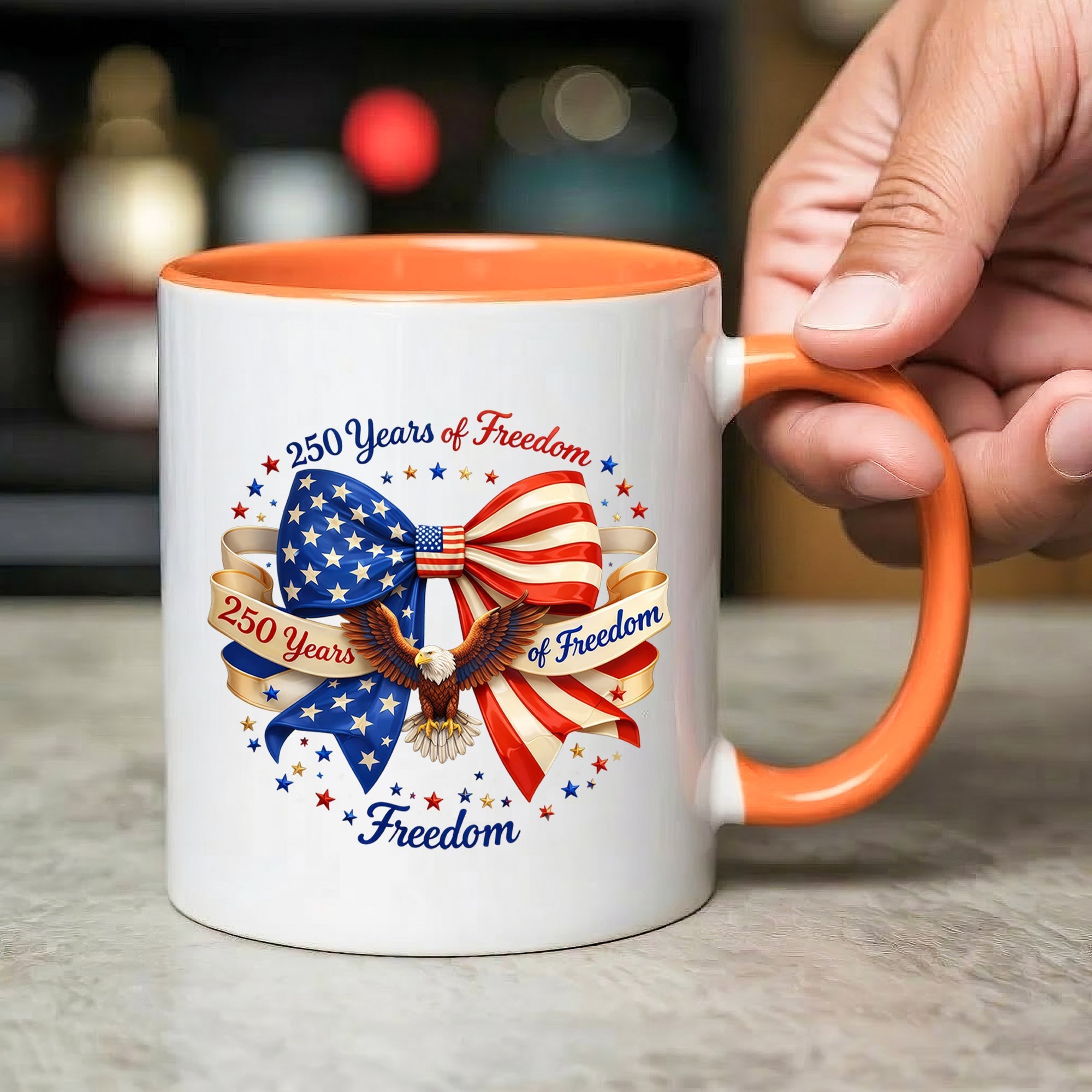 250 Years of Freedom Patriotic Ribbon Bow Eagle Coffee Mug