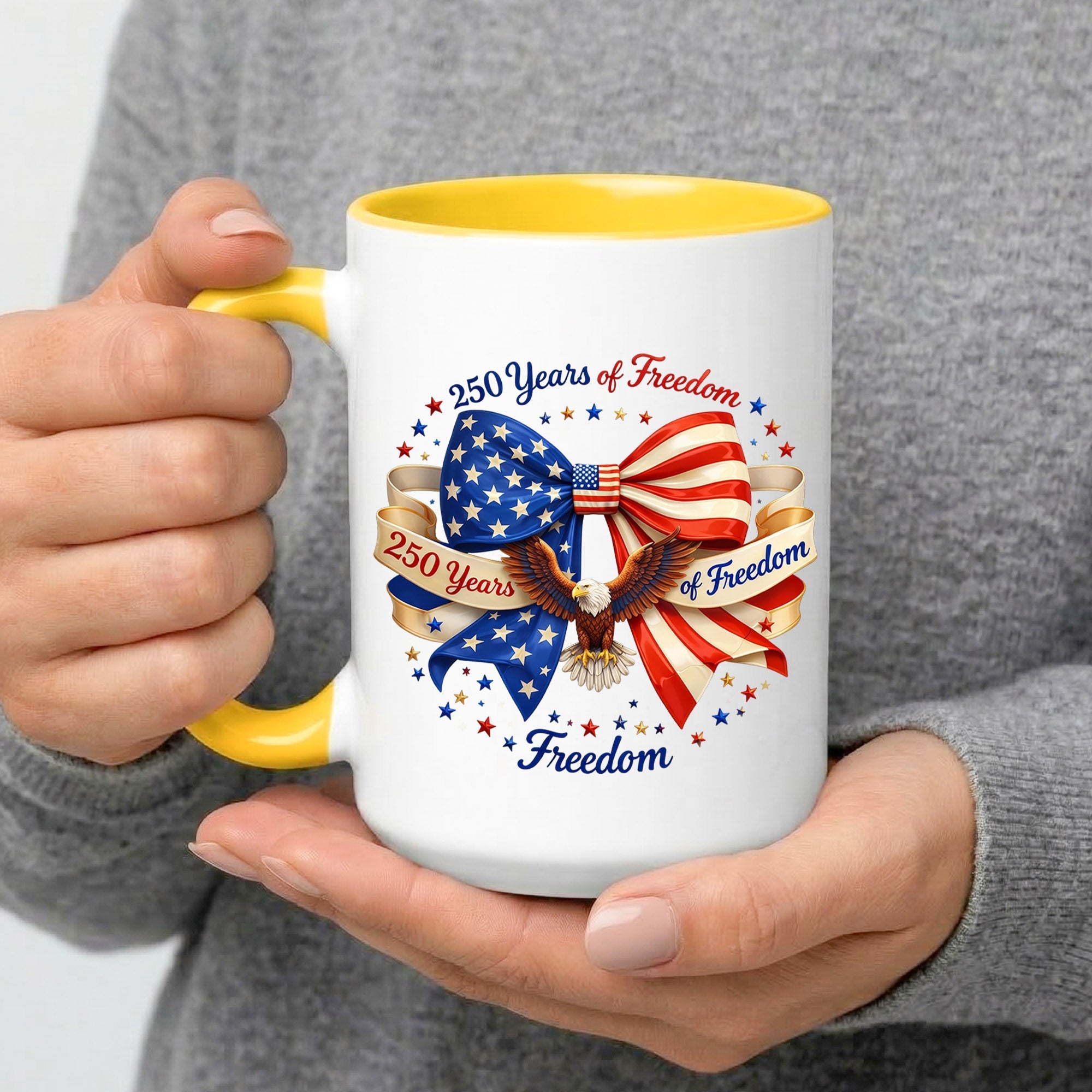 250 Years of Freedom Patriotic Ribbon Bow Eagle Coffee Mug