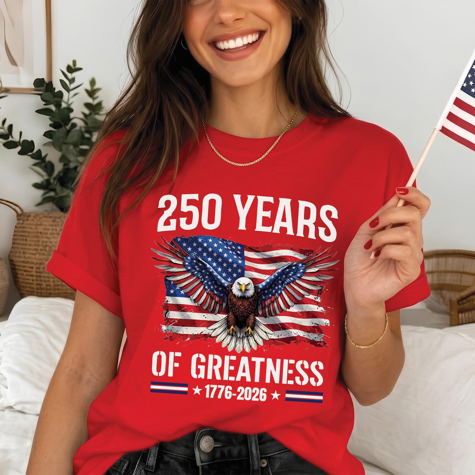 Patriotic 250th Anniversary Shirt 1776-2026 American Flag Eagle 250 Years of Greatness USA Unisex T-Shirt