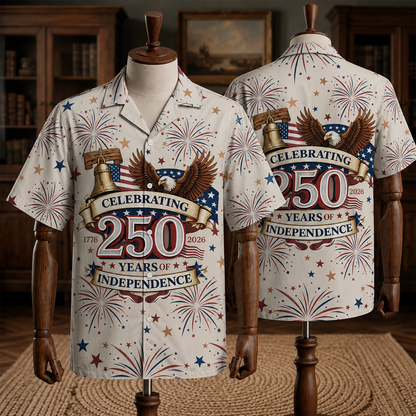 America 250th Anniversary Toile De Jouy Style Patriotic Hawaiian Shirt