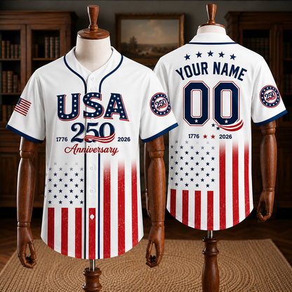 USA 250th Anniversary Custom Name & Number Baseball Jersey – Personalized Patriotic American Flag Shirt 1776-2026