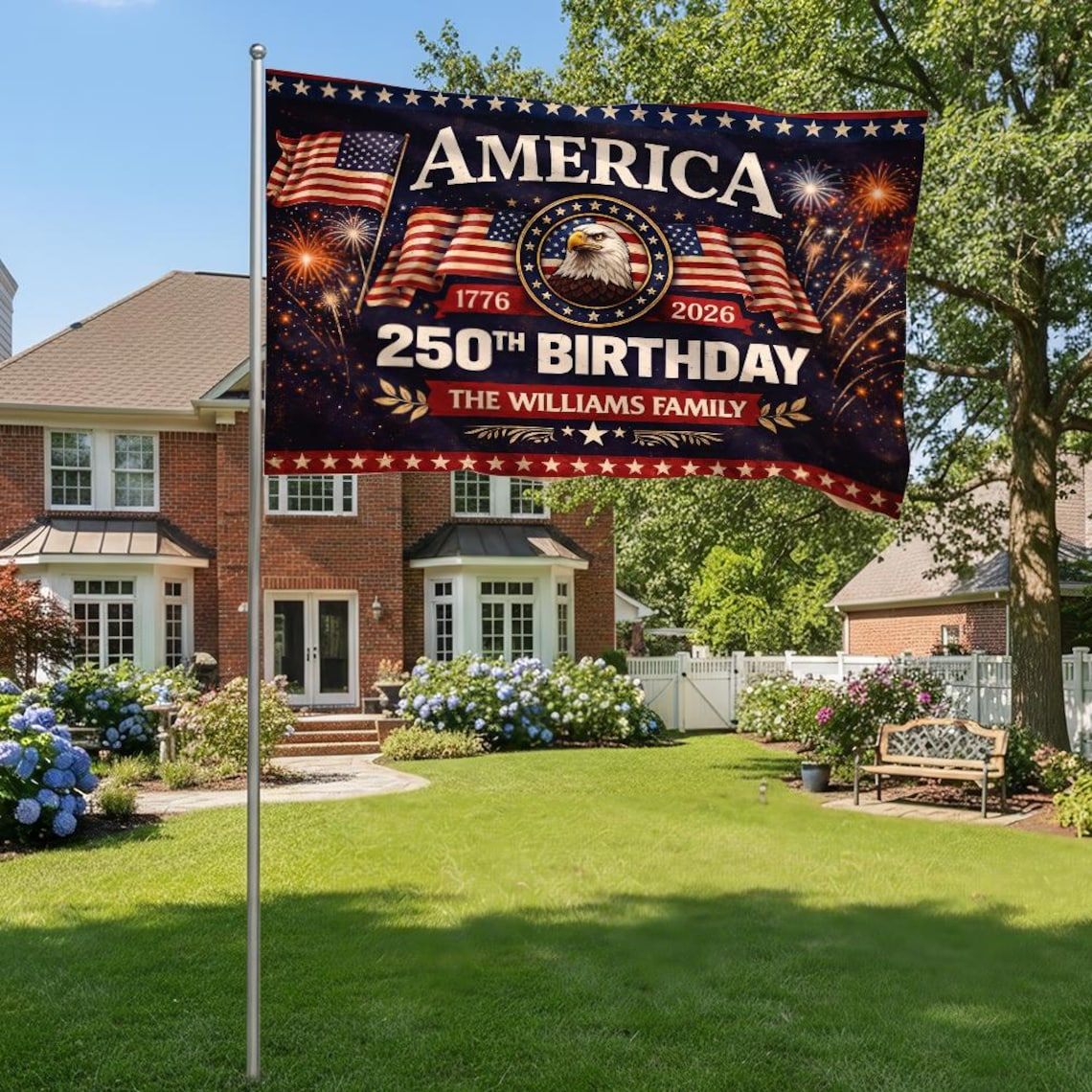 Personalized 1776-2026 USA 250th Anniversary Flag - Custom Public Works Dept Maintenance Excavator Hard Hat Half Round Fan Banner Patriotic Bunting Flag