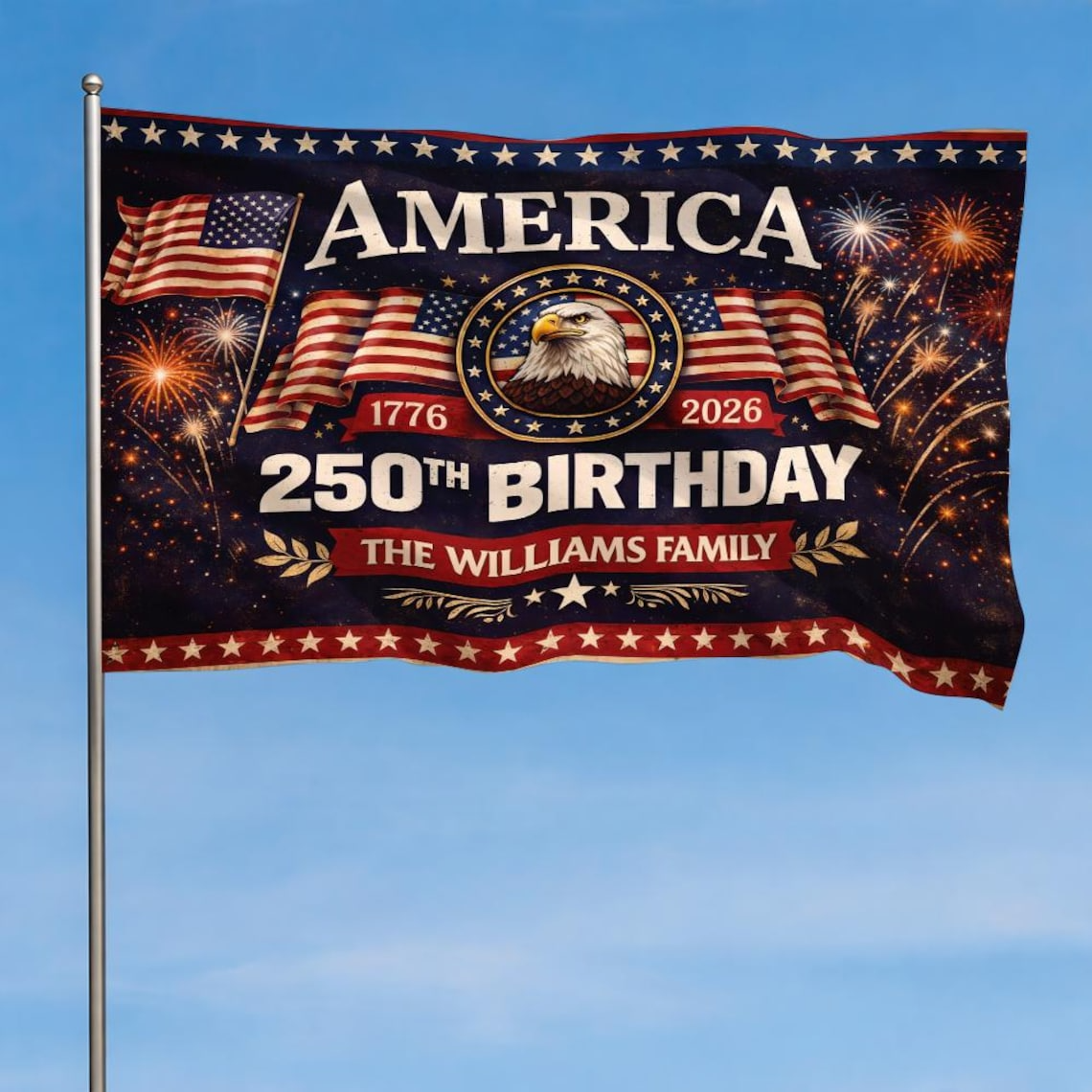 Personalized 1776-2026 USA 250th Anniversary Flag - Custom Public Works Dept Maintenance Excavator Hard Hat Half Round Fan Banner Patriotic Bunting Flag