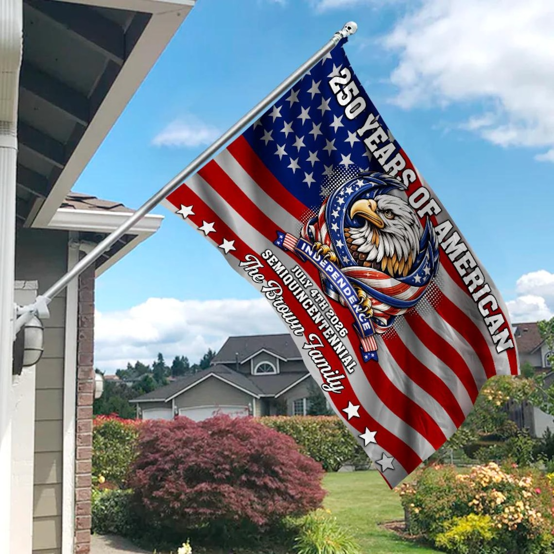 Personalized 1776-2026 USA 250th Anniversary Flag - Custom Railroad Dept Train Conductor Locomotive Half Round Fan Banner Patriotic Bunting Flag
