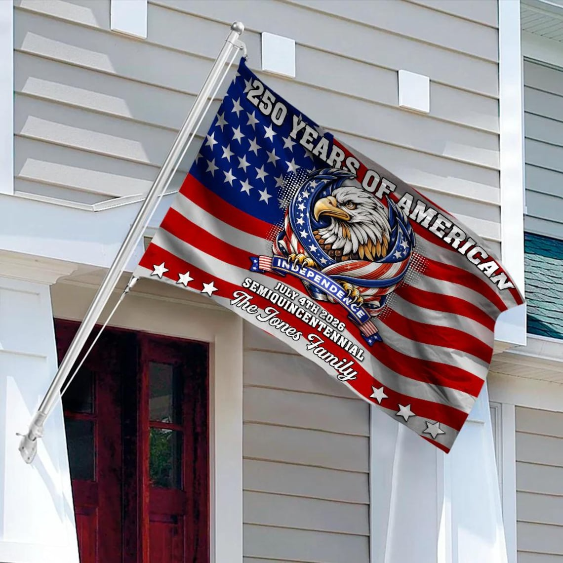 Personalized 1776-2026 USA 250th Anniversary Flag - Custom Railroad Dept Train Conductor Locomotive Half Round Fan Banner Patriotic Bunting Flag