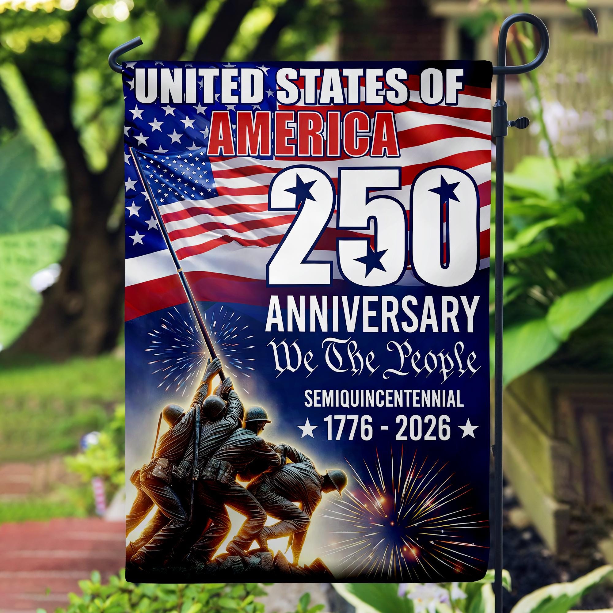 USA 250th Anniversary Garden Flag: Revolutionary War Soldiers, Patriotic 1776-2026 Yard Decor