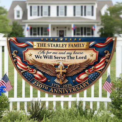 Personalized 1776-2026 USA 250th Anniversary Flag - Custom Patriotic Christian Eagle Cross Half Round Fan Banner Patriotic Bunting Garden Flag