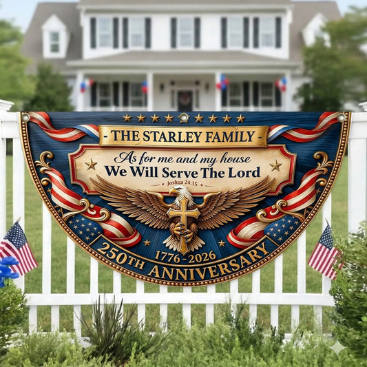 Personalized 1776-2026 USA 250th Anniversary Flag - Custom Patriotic Christian Eagle Cross Half Round Fan Banner Patriotic Bunting Garden Flag