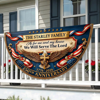 Personalized 1776-2026 USA 250th Anniversary Flag - Custom Patriotic Christian Eagle Cross Half Round Fan Banner Patriotic Bunting Garden Flag
