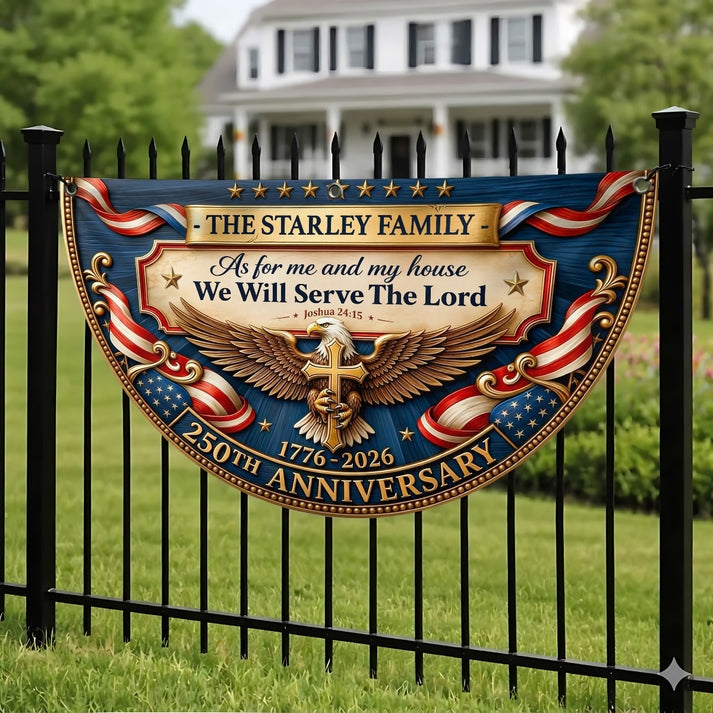 Personalized 1776-2026 USA 250th Anniversary Flag - Custom Patriotic Christian Eagle Cross Half Round Fan Banner Patriotic Bunting Garden Flag